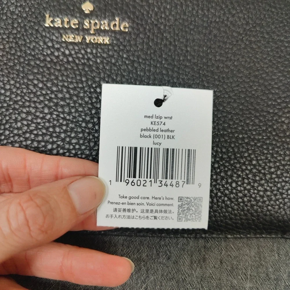 Kate Spade Lucy Wristlet Women‎ Medium Black Pebbled Leather Clutch Preppy